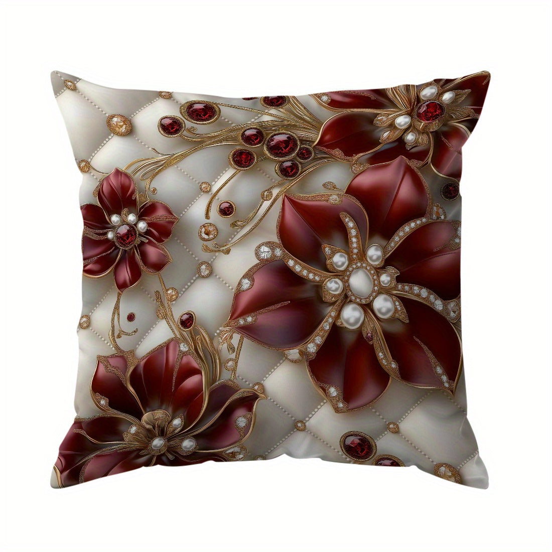 Single-side printed throw pillow cover with 3D floral pearl design, made of peach skin material, 45*45cm in size.