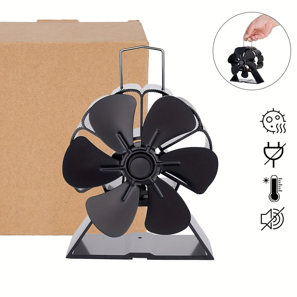 6-blade heat powered fireplace fan for mini stove, log wood burner, and eco-friendly heat distribution in your home during the cold winter months. Stay warm and cozy with this quiet fireplace fan.