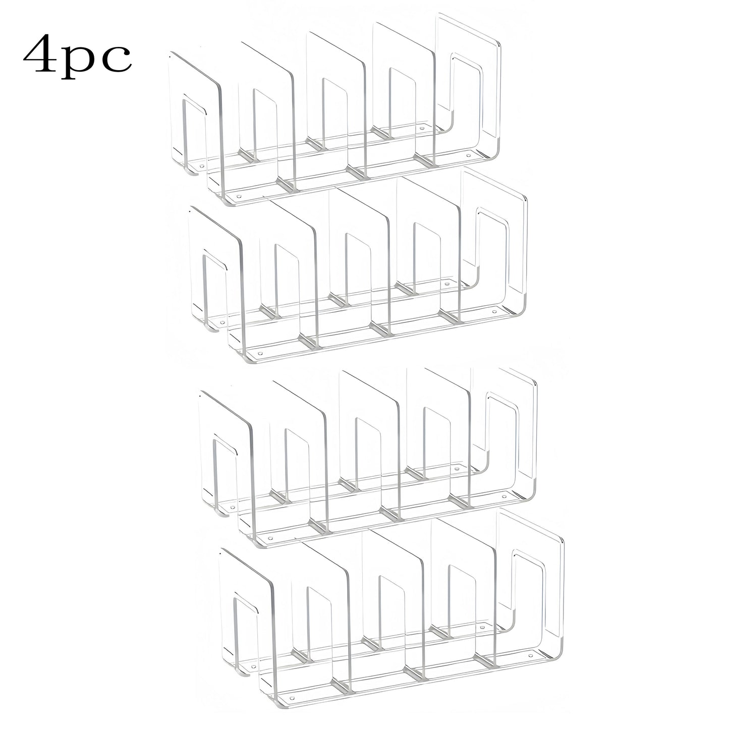 Clear acrylic locker divider organizer 4-pack for home, office, dorm - versatile storage separators for cabinets, bathrooms, workspaces.