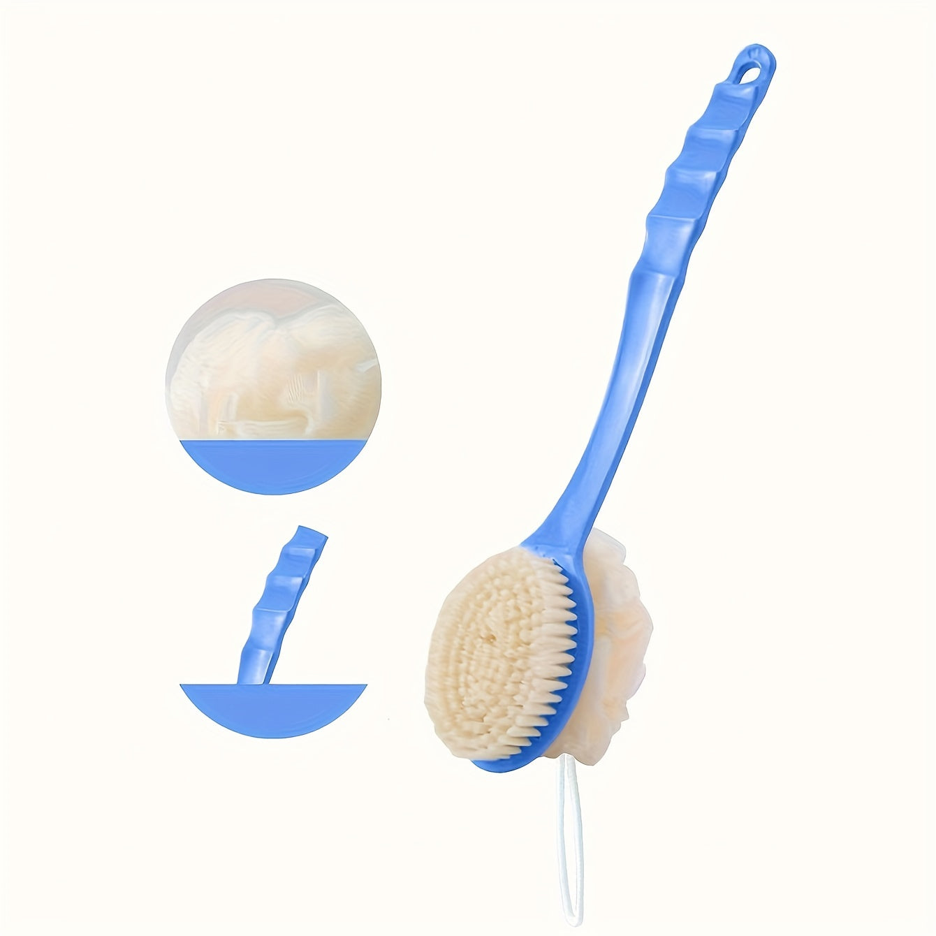 Luxurious soft loofah and bristle body brush for gentle exfoliation in the shower, perfect for spa-like skin care.