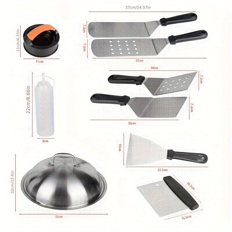 Griddle Accessories Kit with 10 Pieces - Outdoor BBQ Grill Set for Blackstone & Camp Chef, Includes Flat Top Grill Tools, Barbecue Utensil Gifts such as Spatulas, Scraper, Bottles, and Other BBQ Grill Accessories