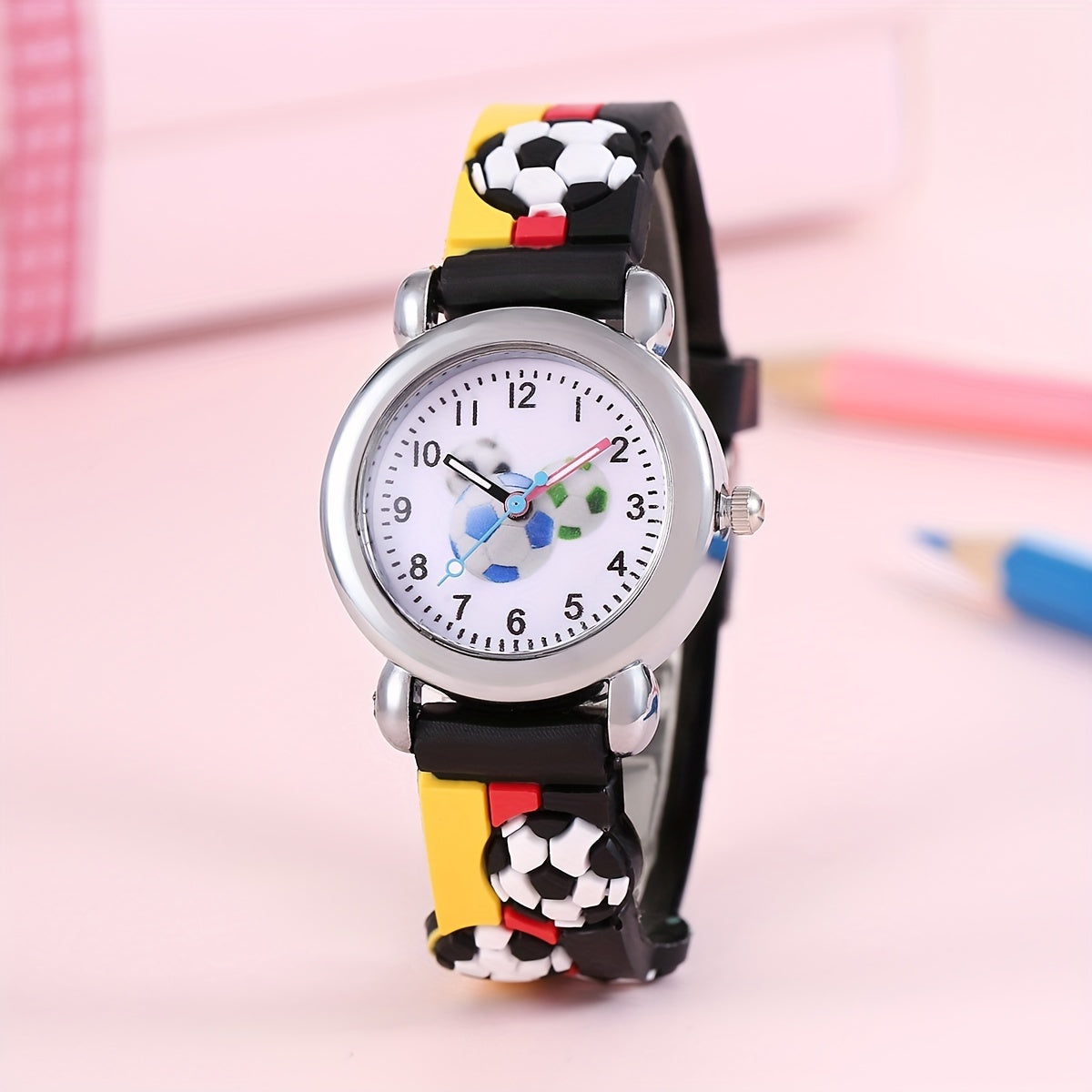 Colorful cartoon football children's watch, perfect gift choice.