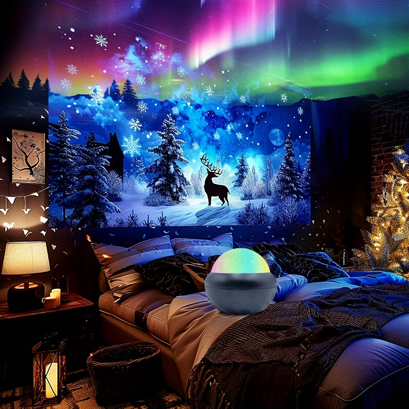 Experience the beauty of Aurora Dreams with this USB-powered starry night sky projector featuring the Northern Lights. Control the adjustable brightness and create the perfect ambiance for your bedroom or game room with the remote control.