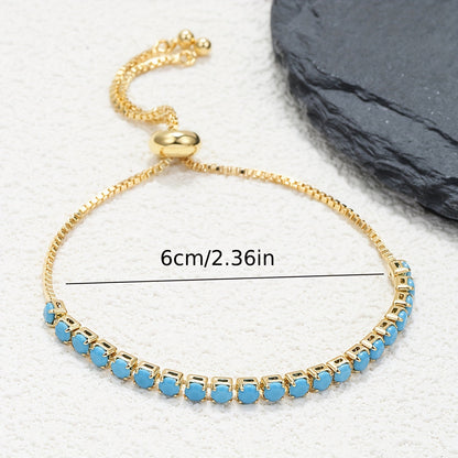 Stylish Turquoise Bracelet, Single Strand, 18K Gold Plated, Adjustable Drawstring Design, Minimalist Fashion Accessory for Women