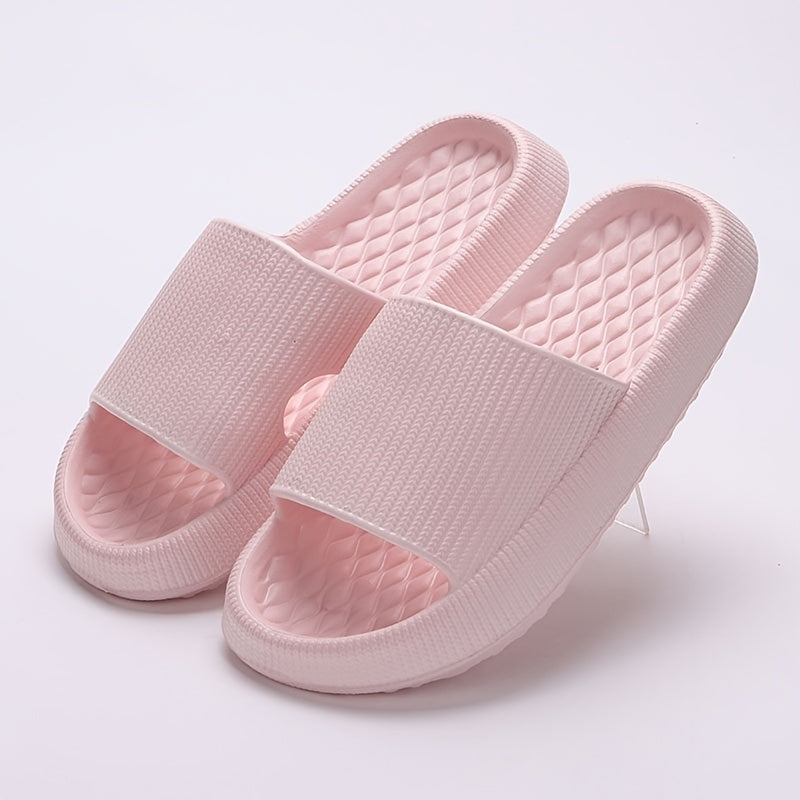 Stylish summer slides for women with thick soles, round toe, and non-slip flat heel, perfect for indoor and outdoor wear, made of comfortable EVA material.