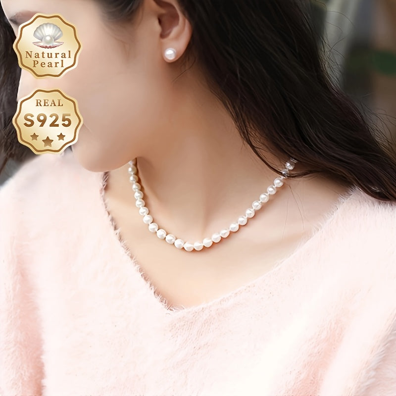 Upgrade her jewelry collection with the elegant MUFAN Simple Luxury Freshwater Pearl Necklace. Featuring 6.5-7.5mm natural pearls, this necklace is the perfect June birthstone gift. Crafted with a S925 silver clasp and no plating, it is suitable for all