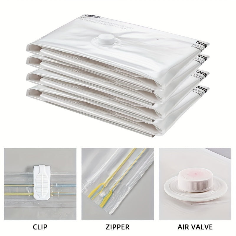 Set of 8 Vacuum Storage Bags that measure 39.88*59.94cm. These bags are compatible with all types of vacuum cleaners and can be used to store clothes and bedding, saving space and keeping them dustproof.