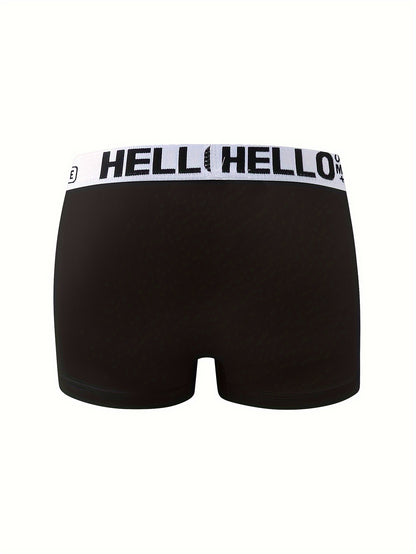 5pcs Men's 'HELLO' Boxer Briefs - Stylish, Breathable, Comfortable, High Stretch, Quick-drying Sports Trunks