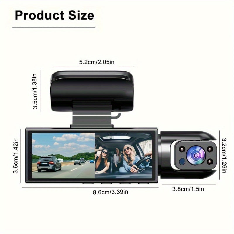 3.16-inch IPS screen dual-recording A9 driving recorder with 64G memory card captures front and interior views.