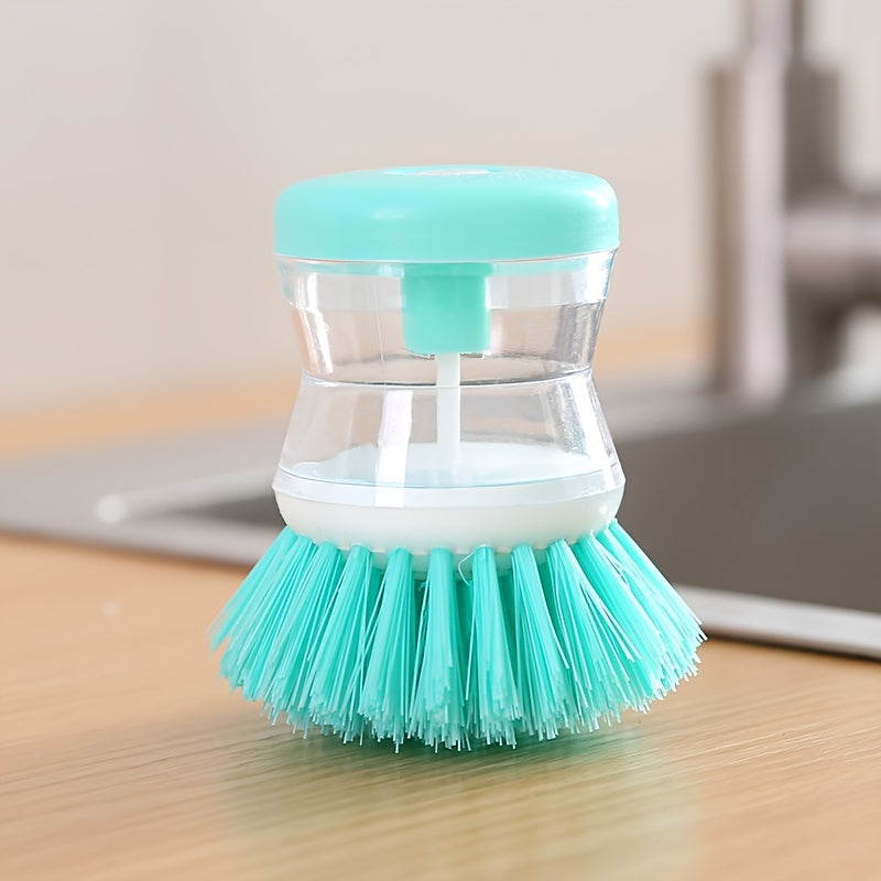 Get a Press-Type Liquid Dishwashing Brush with Cover for Stain Removal - Stylish, Elegant, and Easy to Use! This Multifunctional Non-Stick Oil Brush is Gentle on Pots and Pans, with Plastic Bristles for Efficient Kitchen Cleaning.