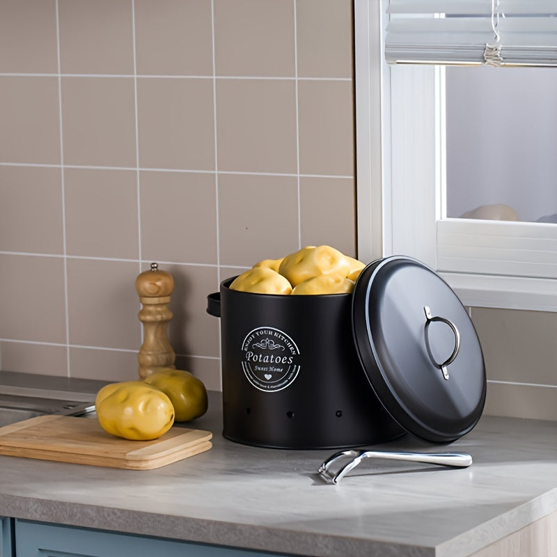 Durable 3-Piece Metal Kitchen Storage Canister Set with Ventilation for Garlic, Onions, Potatoes - Perfect for Food Preservation