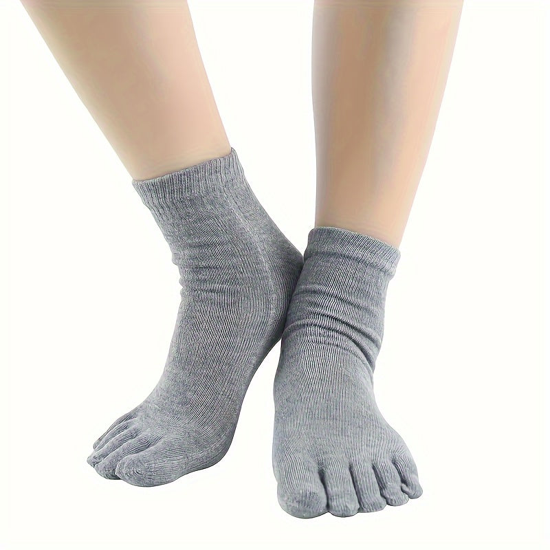 5 or 10 pairs of men's solid color mid-tube five-finger socks, breathable split toe socks.