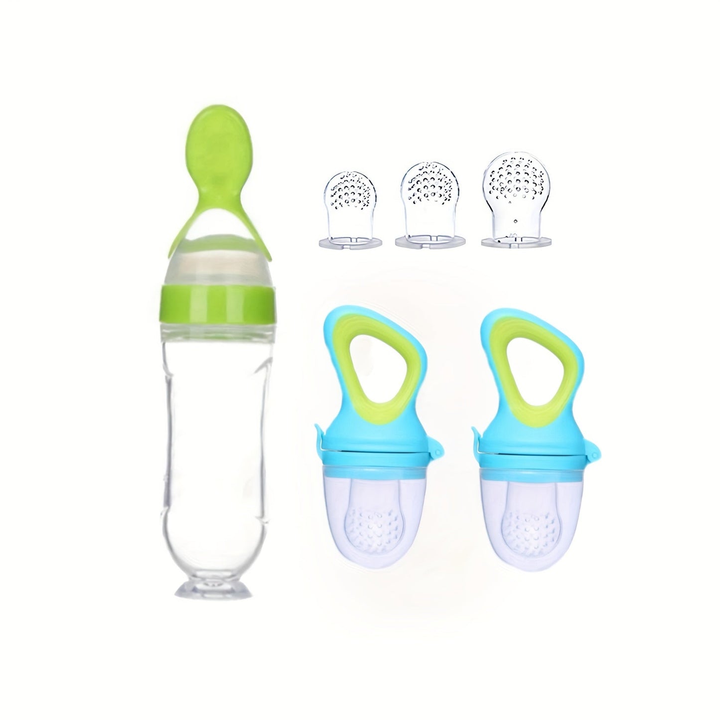 Get a set of 3 Fruit Feeder Pacifiers with a Food Spoon Dispenser, perfect for babies starting solids. Makes a great gift for Christmas, Thanksgiving, New Year's, or Valentine's Day!