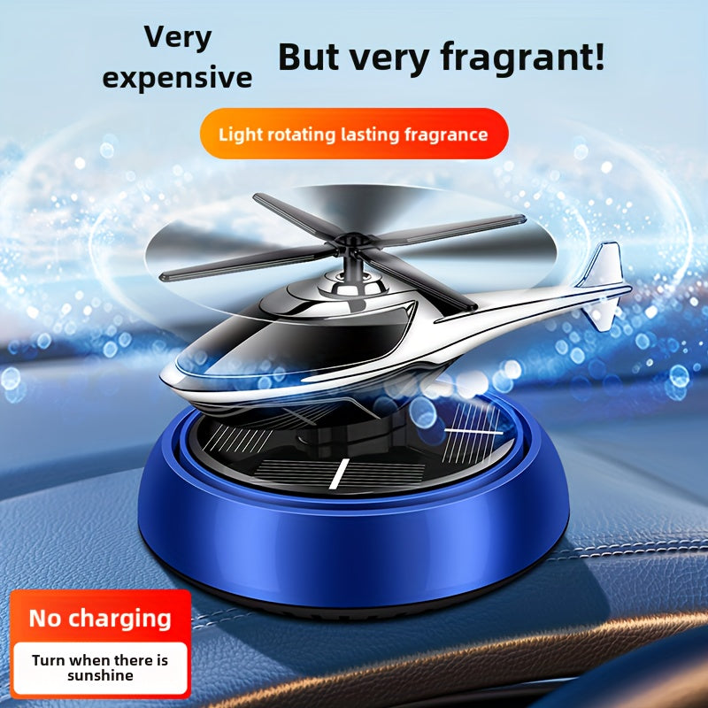 Car perfume diffuser with solar-powered aromatherapy helicopter decoration and air freshener. Ideal car accessory gift.