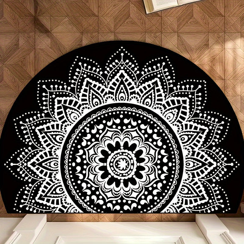 Non-Slip White Circular Lace Pattern Washable Polyester Doormat - Semi-Circle Shape, Elegant Entry Rug for Indoor, Outdoor, Bedroom, Hallway, Patio - Perfect as Photo Prop or Gift - Available in Various Sizes (15x23, 19x31, 23x35, 31x47 inches) - 1 piece