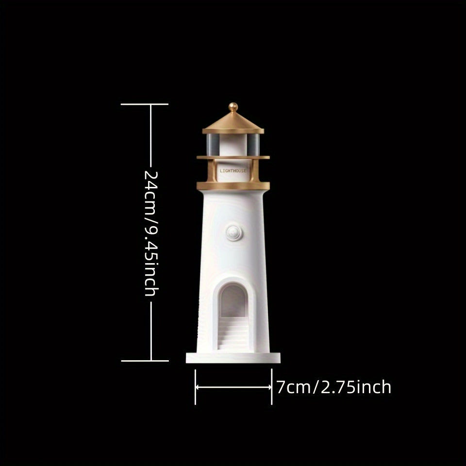 Lighthouse night light with moon projection, body sensing switch, long-brightness function, versatile for various settings, and comes in sealed packaging for a more elegant presentation.