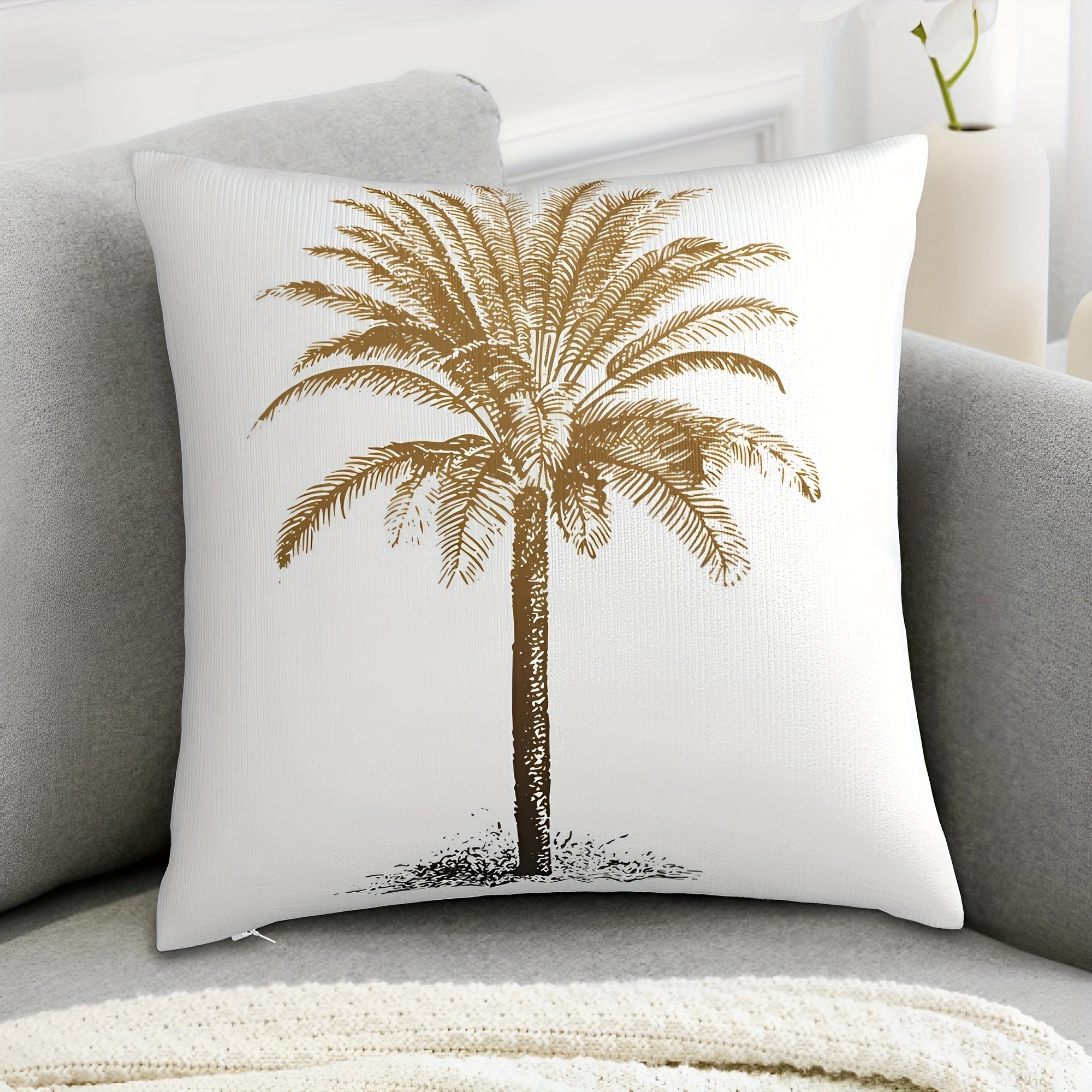 One yellow pillowcase with a retro tropical plant pattern featuring palm trees. Perfect for adding a pop of color and style to sofas, living rooms, or bedrooms. This square cushion cover measures 45.72x45.72 cm and is ideal for home decoration.