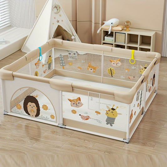 Little Hedgehog Pattern Playpen: Indoor and Outdoor Activity Center with Gate and Non-Slip Base