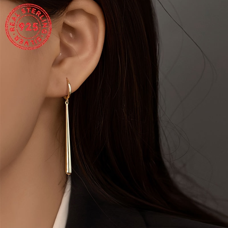 These chic S925 Sterling Silver Long Drop Earrings feature a vintage-inspired golden-toned waterdrop design, perfect for both everyday and party wear. With a hook closure, these elegant earrings exude European and Middle Eastern style. Weighing