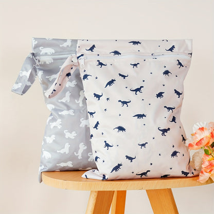 Two pieces of Wet Bags measuring 25.4x35.56 cm. These reusable Nappy Bags are ideal for storing wet and dry items, including for nappy changing, wet laundry, and organizing pouches for swimming, camping, travel, gym, and the beach. The waterproof design