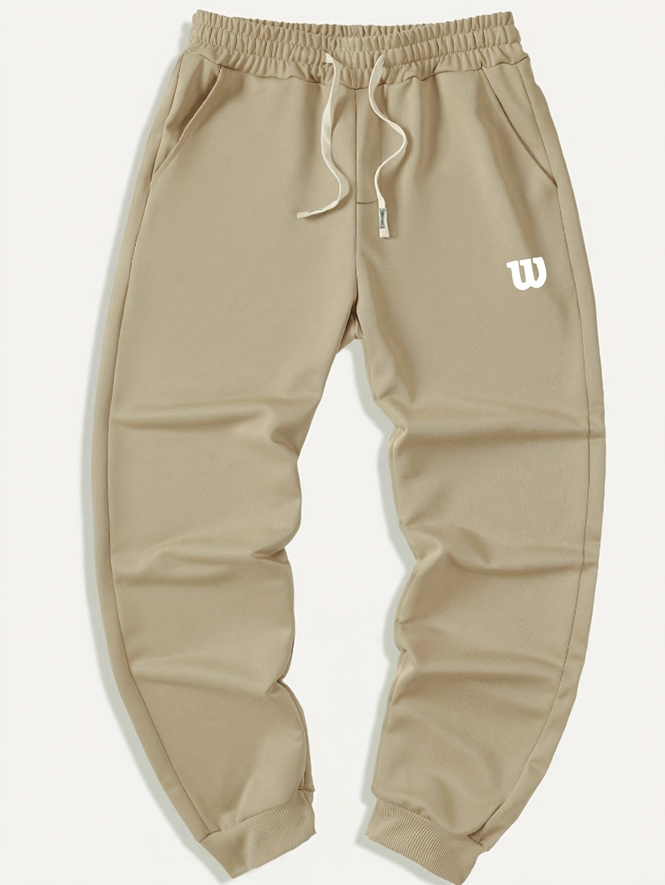 Men's plus size fleece-lined joggers with letter W print - cozy, stretchy athletic sweatpants for fall/winter.