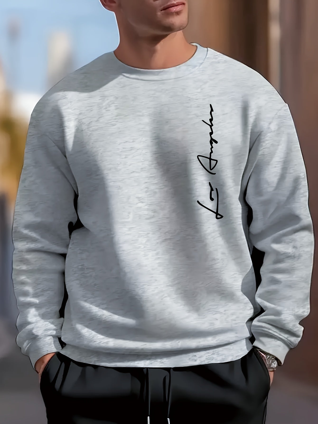 Men's plus size sweatshirt with geometric print on polyester knit fabric, pullover style with slight stretch.