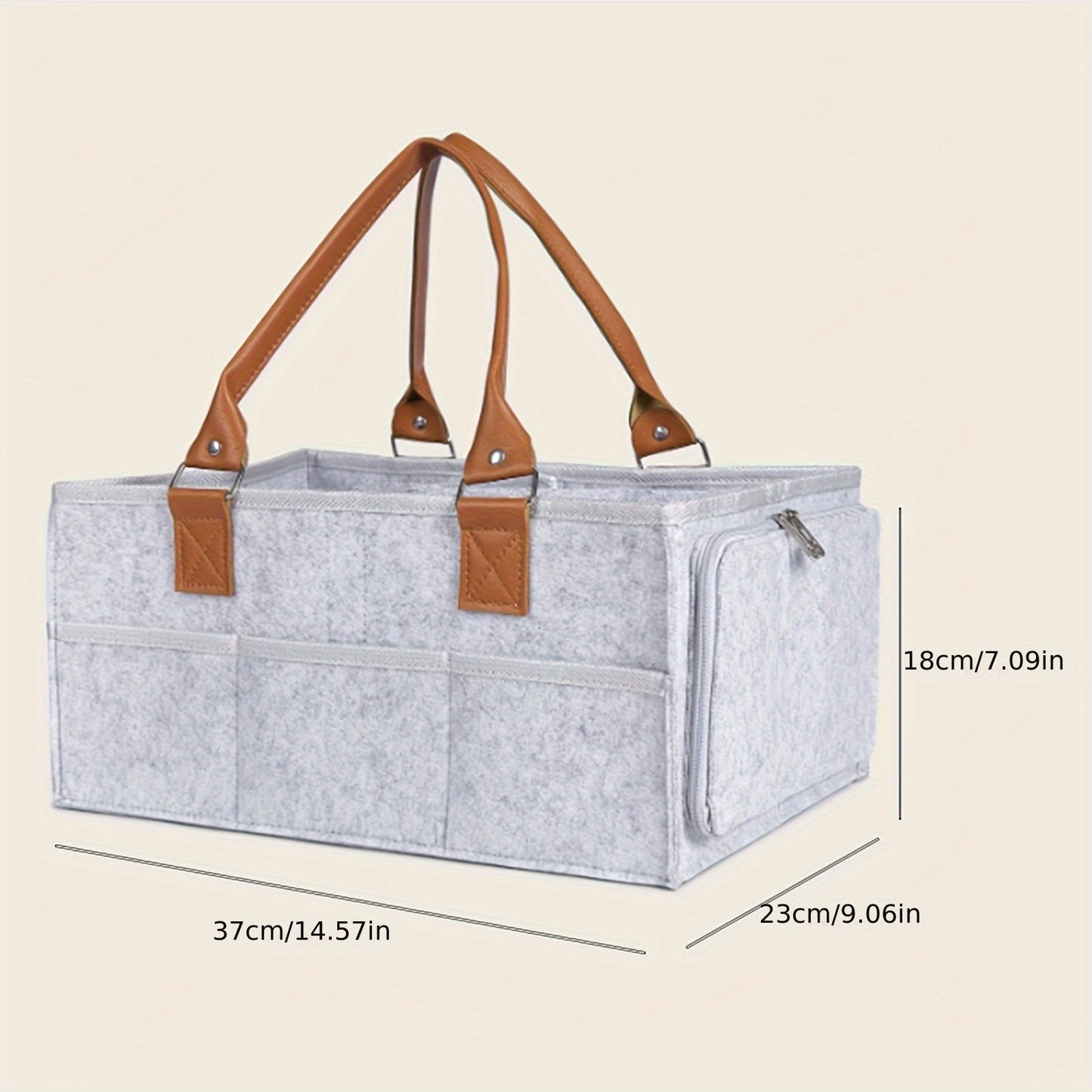 Spacious Light Grey Mommy Diaper Bag with Zipper Closure, Foldable Design and Ample Storage Capacity