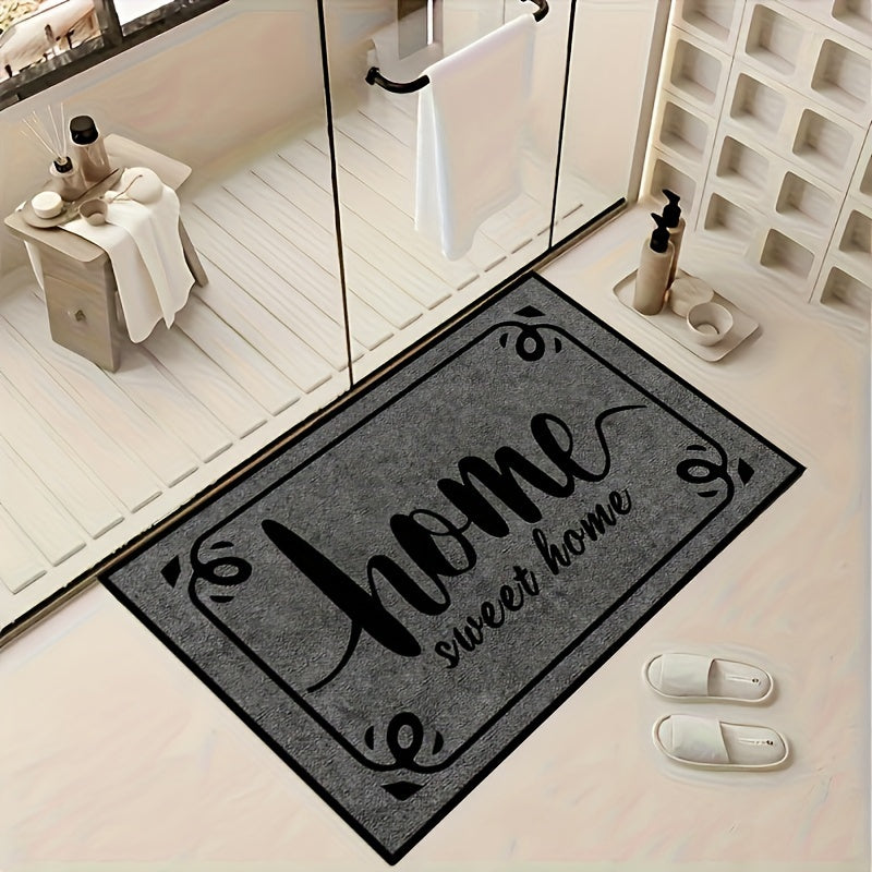 Machine washable Sweet Home Welcome doormat made of polyester. Suitable for indoor and outdoor use, this entrance mat is perfect for home, living room, kitchen, bedroom, farmhouse, hallway, and laundry room carpet.