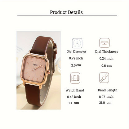 Women's casual square wrist watch with quartz movement, zinc alloy case, PU leather strap, electronic drive, and non-rechargeable button battery - a fashionable accessory for daily wear.