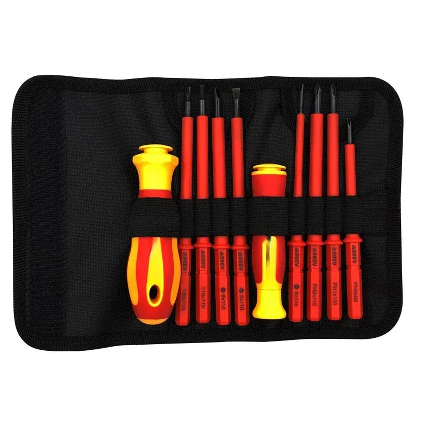 Insulated screwdriver set with high hardness magnetic hex key, ideal for household electricians. Features durable plastic handle and doesn't require electricity. Contains 10-20 pieces.