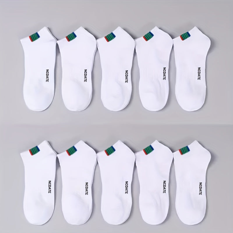 10 pairs of sweat-absorbent low-top invisible socks for spring and summer, available in solid colors. Sweat-resistant.