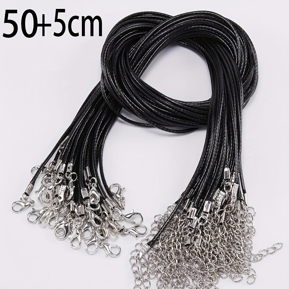 Set of 100 Nylon Cord Necklaces with Lobster Clasps, 1.5mm Thick in Black Korean Waxed Rope Chains for Crafting Jewelry, Featuring Geometric Pattern Fashion Theme, No Mosaic Design, White K Plated - Available in Assorted Lengths of 45/50/60cm