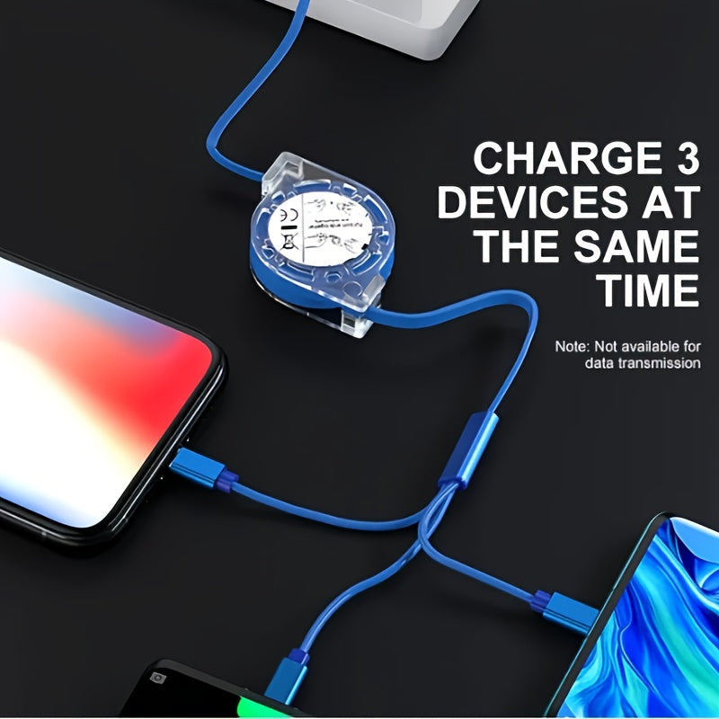 3-in-1 mobile charging cable compatible with iPhone, TYPE-C, and Micro b devices