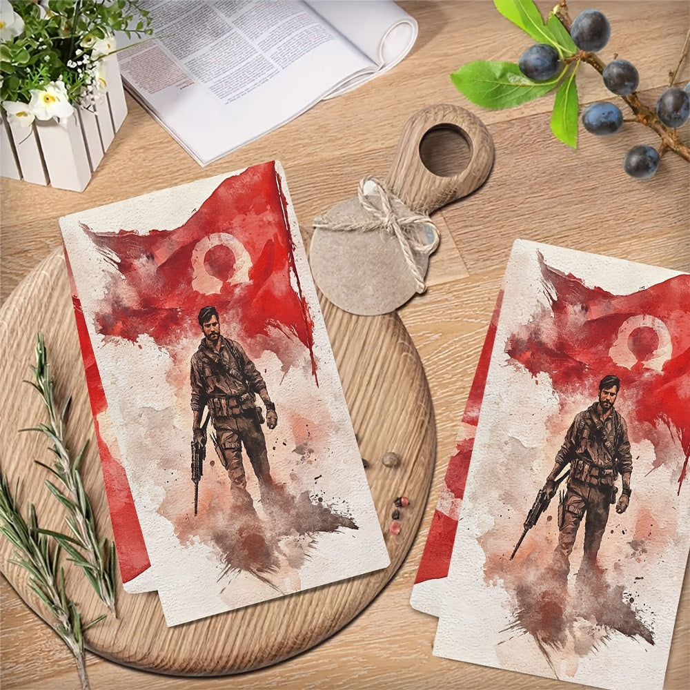 Set of 2 Ultra Soft Kitchen Towels featuring Join The Rebellion Turkish Flag Design. These highly absorbent and machine washable dish hand towels measure 40.64x60.96 cm. Perfect for holiday decor and everyday use.