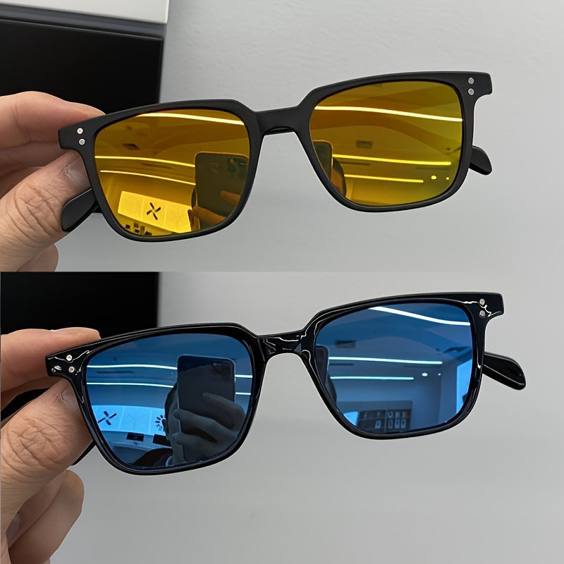 2 pairs of vintage Korean style square frame glasses for men and women with anti-reflective PC lenses.