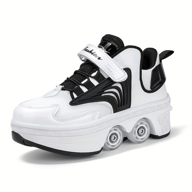 Boy's trendy skate shoes with detachable wheels and non-slip fastener