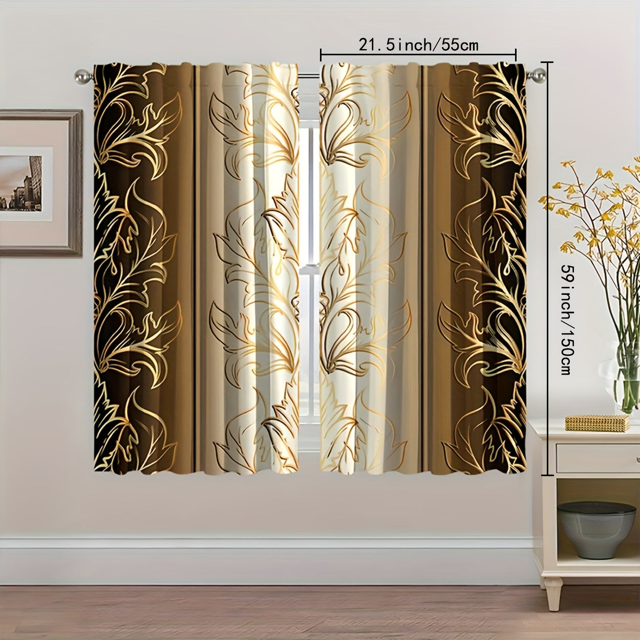 Two pieces of leaf print curtains with rod pocket, perfect for adding a decorative touch to your bedroom or living room. Enhance your home decor with these window treatments that are designed to bring a stylish flair to any room.