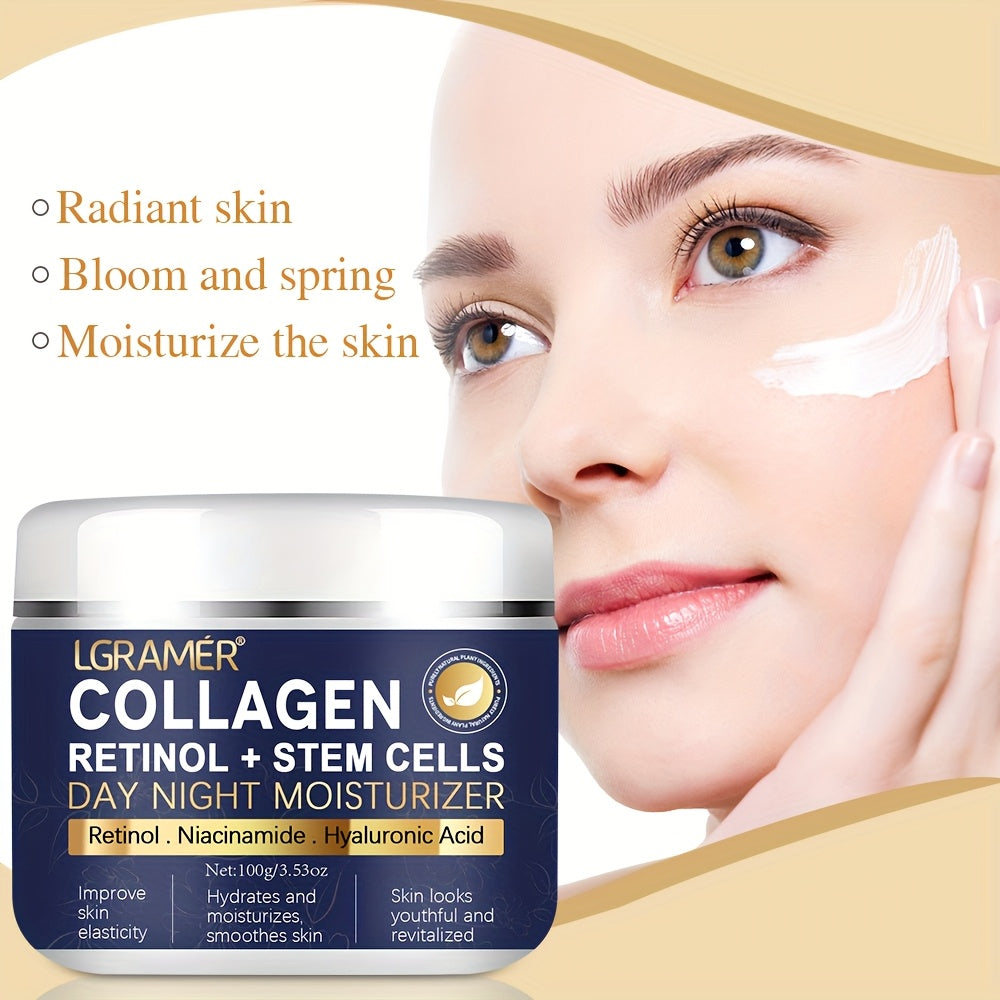 LGRAMER 60g/100g Collagen Retinol + Stem Cells Moisturizer, Day & Night Cream with Glycerin, Hypoallergenic for All Skin Types, Unisex-Adult, Revitalizes & Smooths Skin