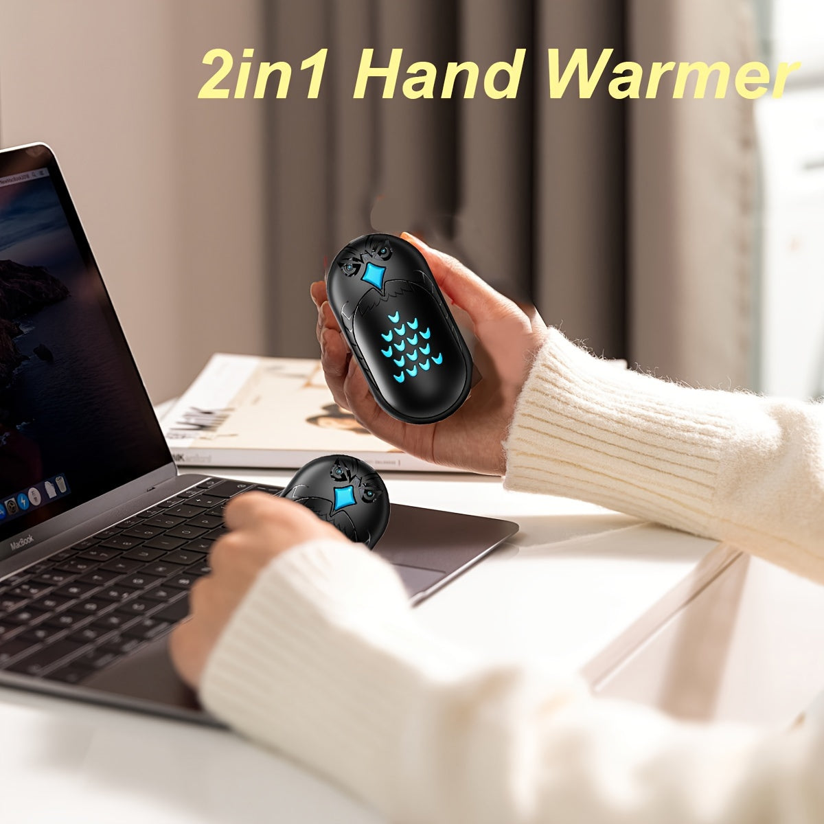 Portable 2-in-1 Hand Warmer and Power Bank with USB Rechargeable 3000mAh Battery - Perfect for Outdoor Activities, Camping, Travel - Great Gift for Both Men and Women