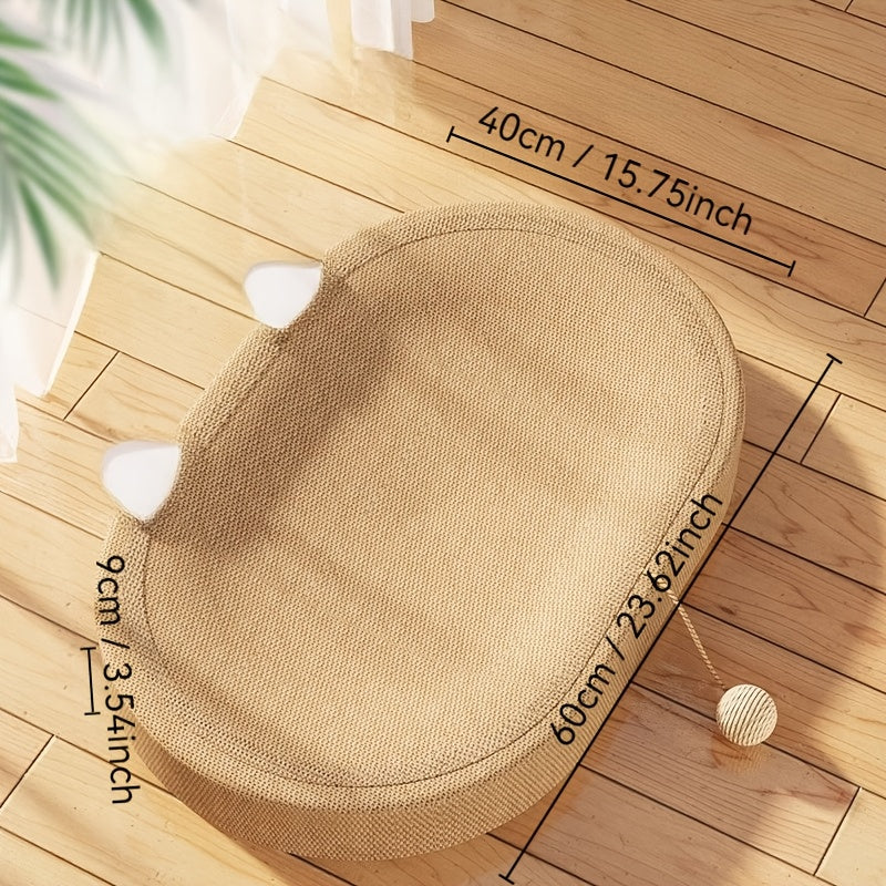 Large 60cm sisal cat scratching board with oval design combining cat bed and scratching basin.