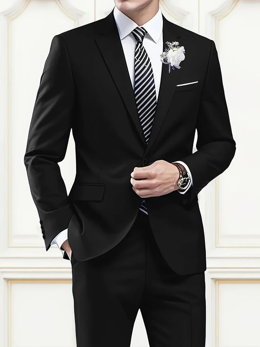 Men's two-piece professional suit with unopened pockets for Valentine's Day and wedding.