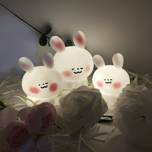 Asian-style plastic rabbit night light for various rooms, freestanding with toggle control and battery-operated.