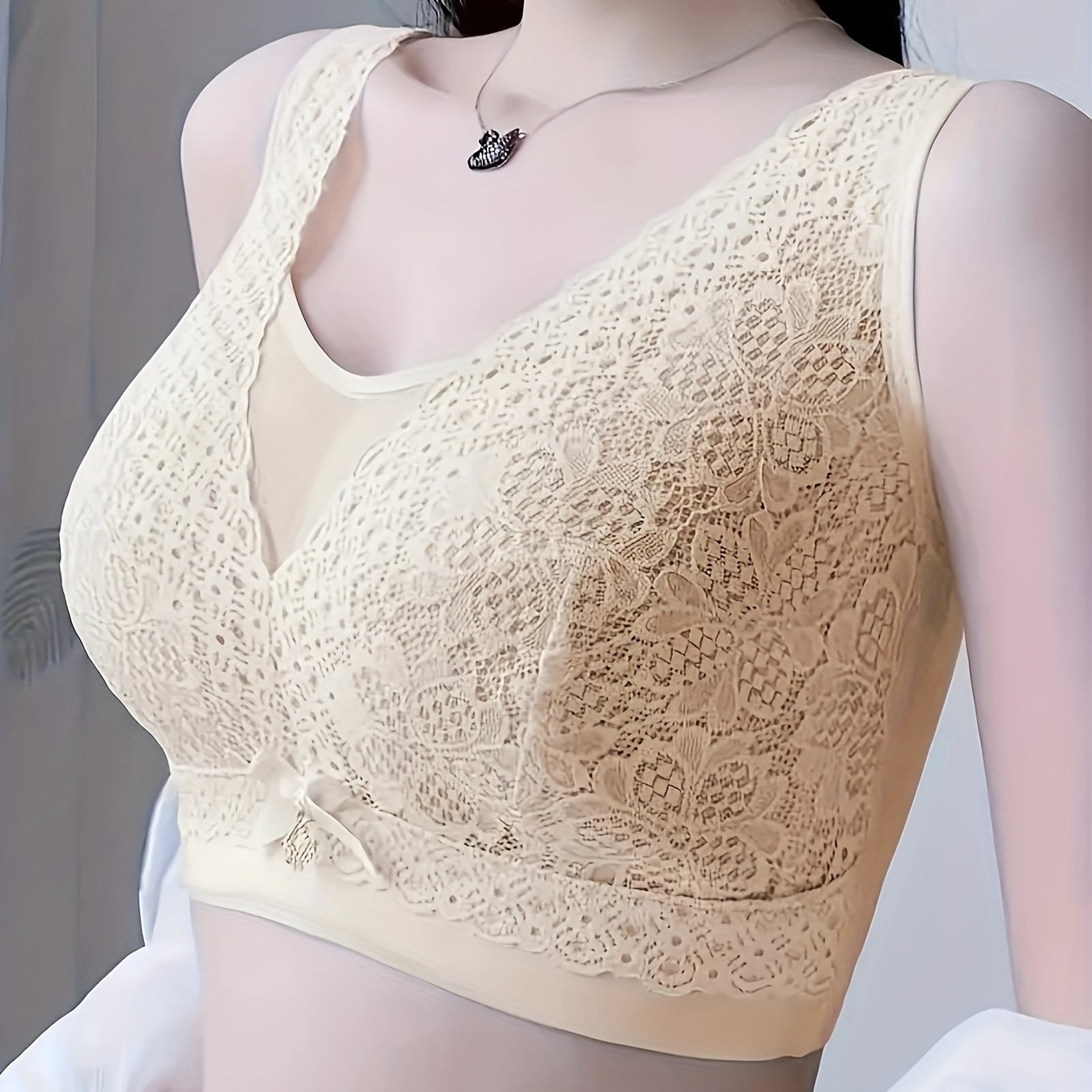 Floral Lace Wireless Push Up Bra, Comfortable and Breathable Women's Lingerie