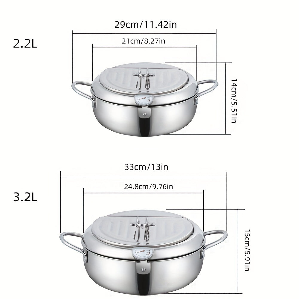 This Stainless Steel Deep Fryer comes with a lid and is ideal for frying French fries and chicken. It is non-electric and suitable for use on both gas and electric stoves. Perfect for both home and restaurant use, especially during autumn.