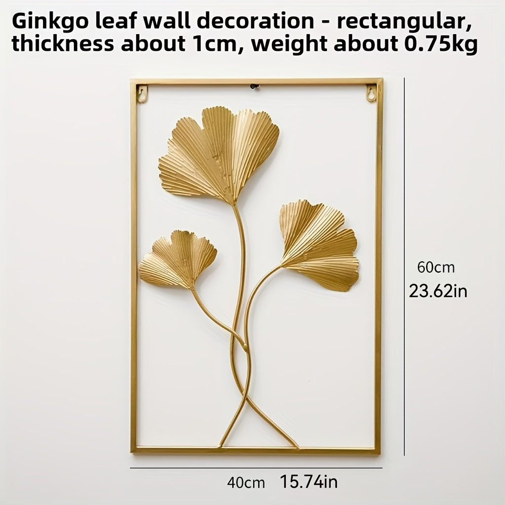 Modern stainless steel leaf wall art for living room, TV background, and entryway.