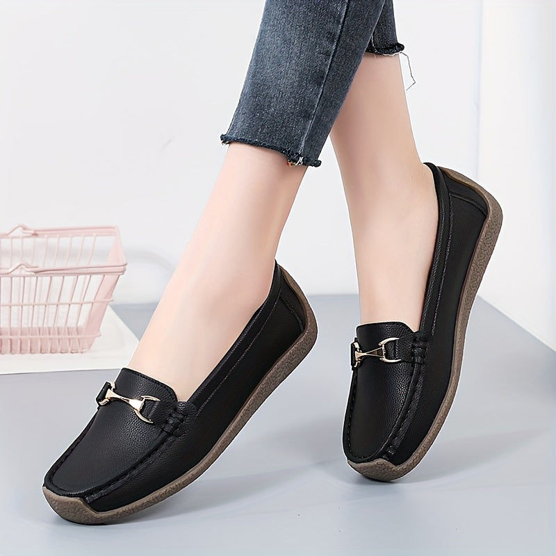 Women's metal decor slip on loafers for casual walking with non-slip flat soles.