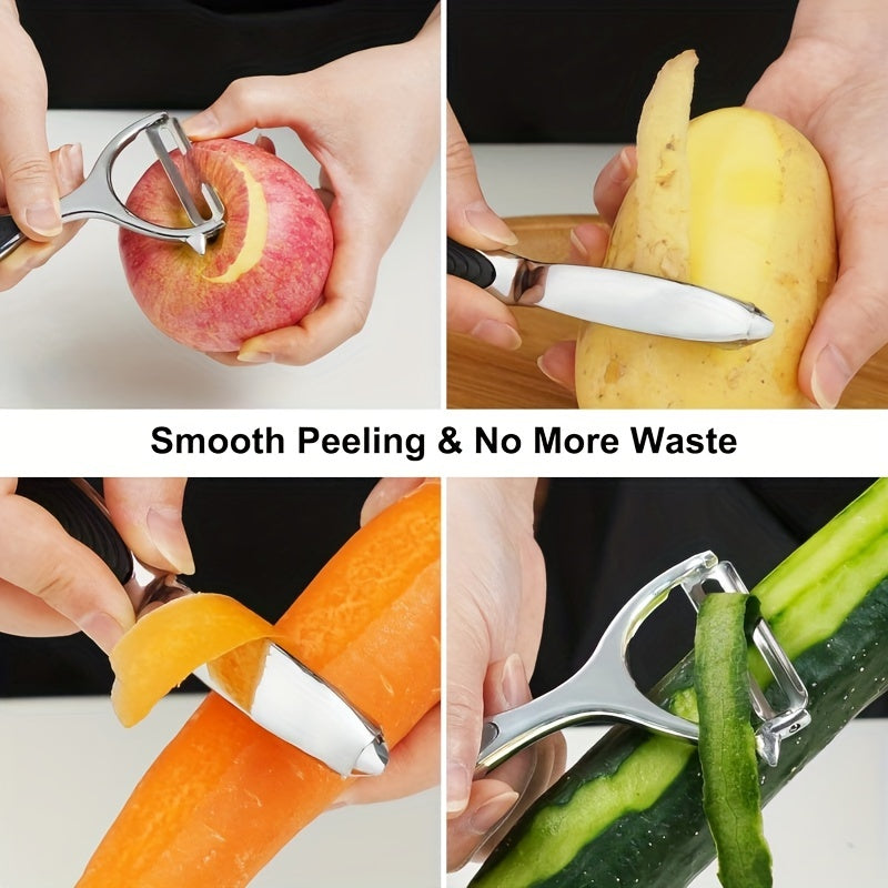 Set of Stainless Steel Peelers for Fruits & Vegetables - Ergonomic Design, Sharp Blades for Potatoes, Apples, Carrots & More - Non-Slip Handle, Dishwasher Safe Kitchen Tools