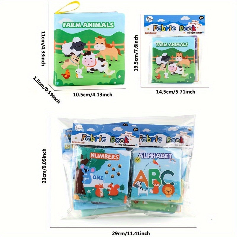 Set of 9 Baby Cloth Books with Early Education Puzzle for Learning Objects, Tear-proof and Washable Palm Book (4 sheets, 8 pages each)