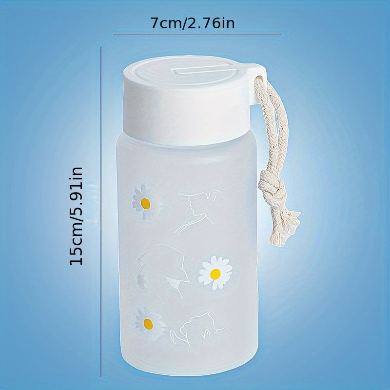 Leakproof water bottle with chrysanthemum print - safe for food contact, BPA-free plastic, perfect for school, outdoor activities, and everyday use.