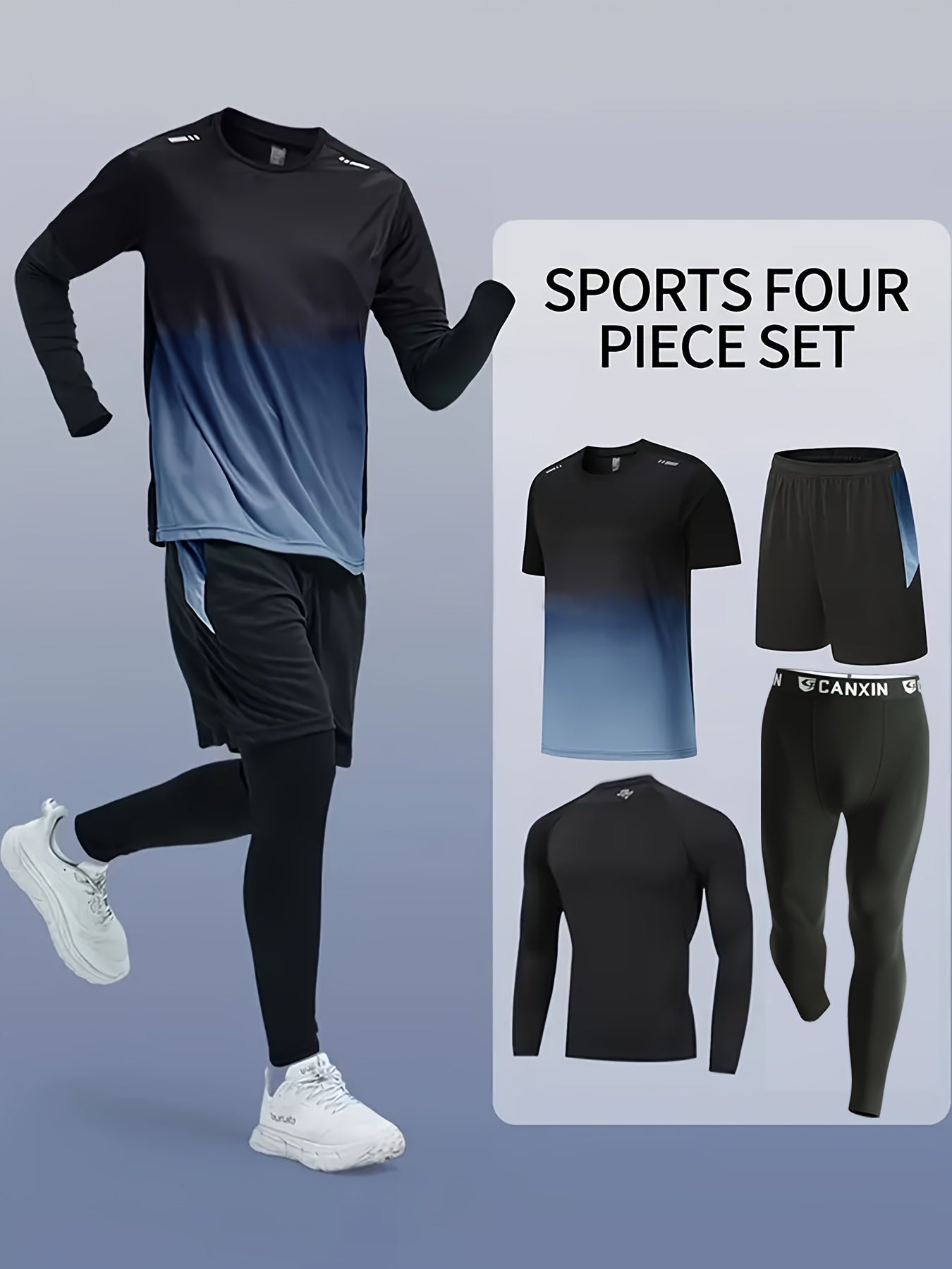 Men's Fitness Suit with loose short-sleeved shorts, quick-drying training, tight long-sleeved trousers for outdoor activities.